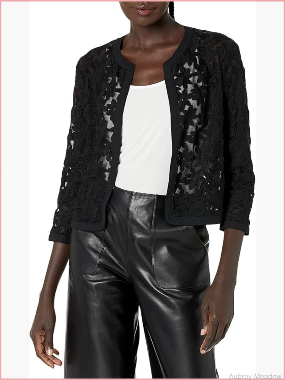 Floral Lace Mesh Cardigan with 3/4 Sleeves